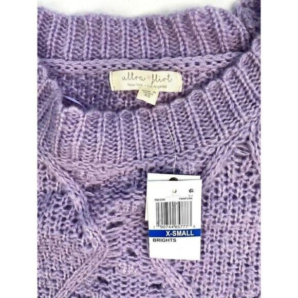 Ultra Flirt Sweater Top XS Purple Chunky-Knit Crew - Picture 5 of 8